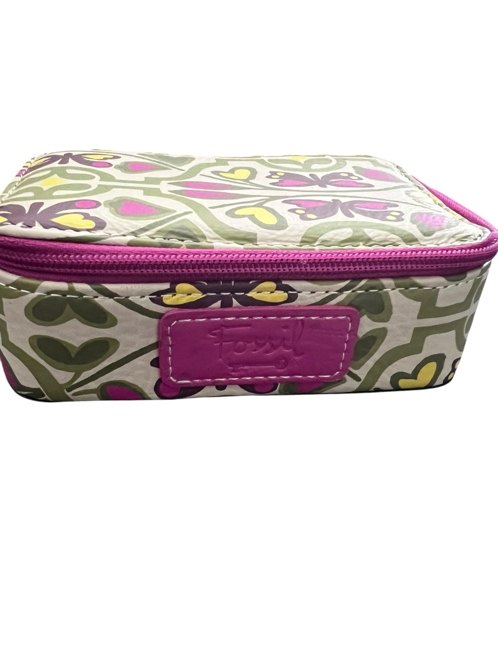Fossil Pink, Olive & Yellow Floral Zip Jewelry Pouch